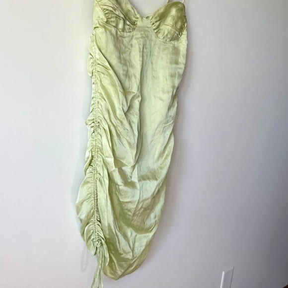 Zara Ruched Satin Effect Dress Light Green Bloggers  Favourite Sz M - Picture 7 of 11